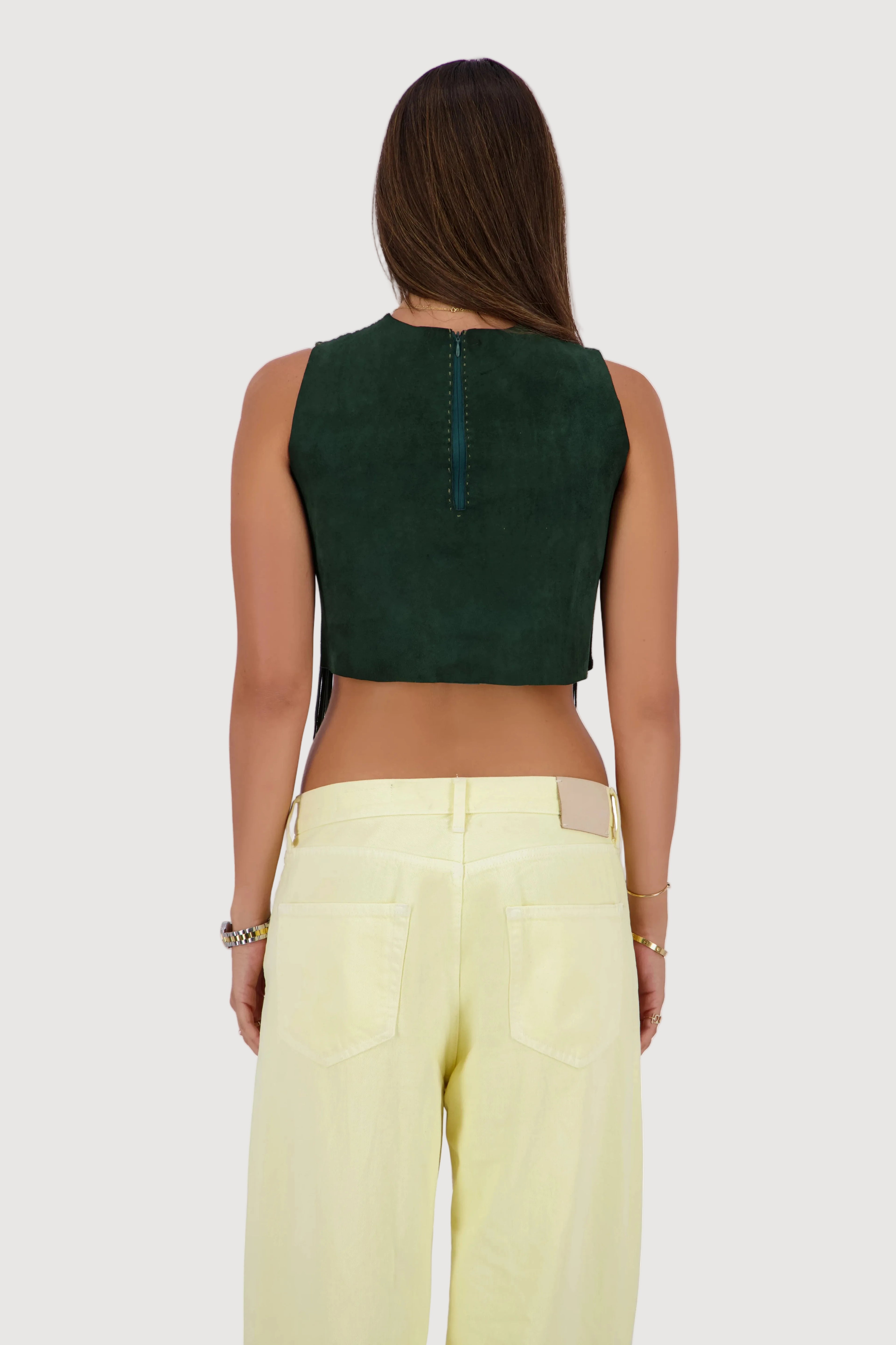 Forest Hand-Woven Suede Fringe Top