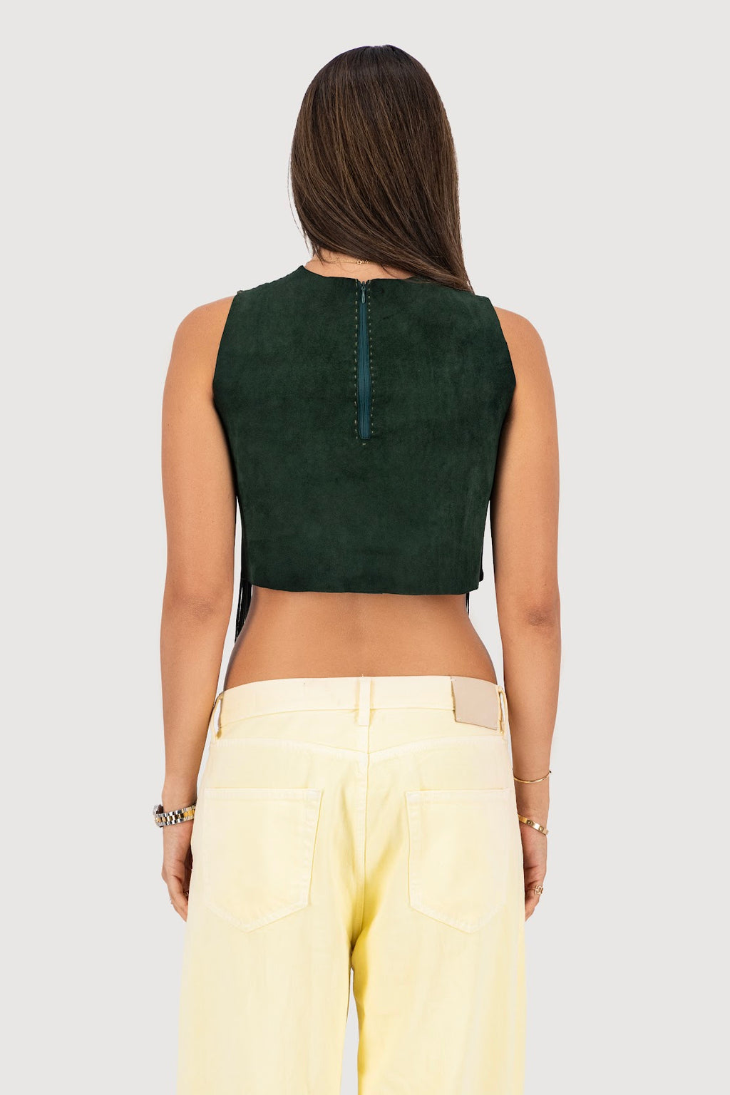 Forest Hand-Woven Suede Fringe Top