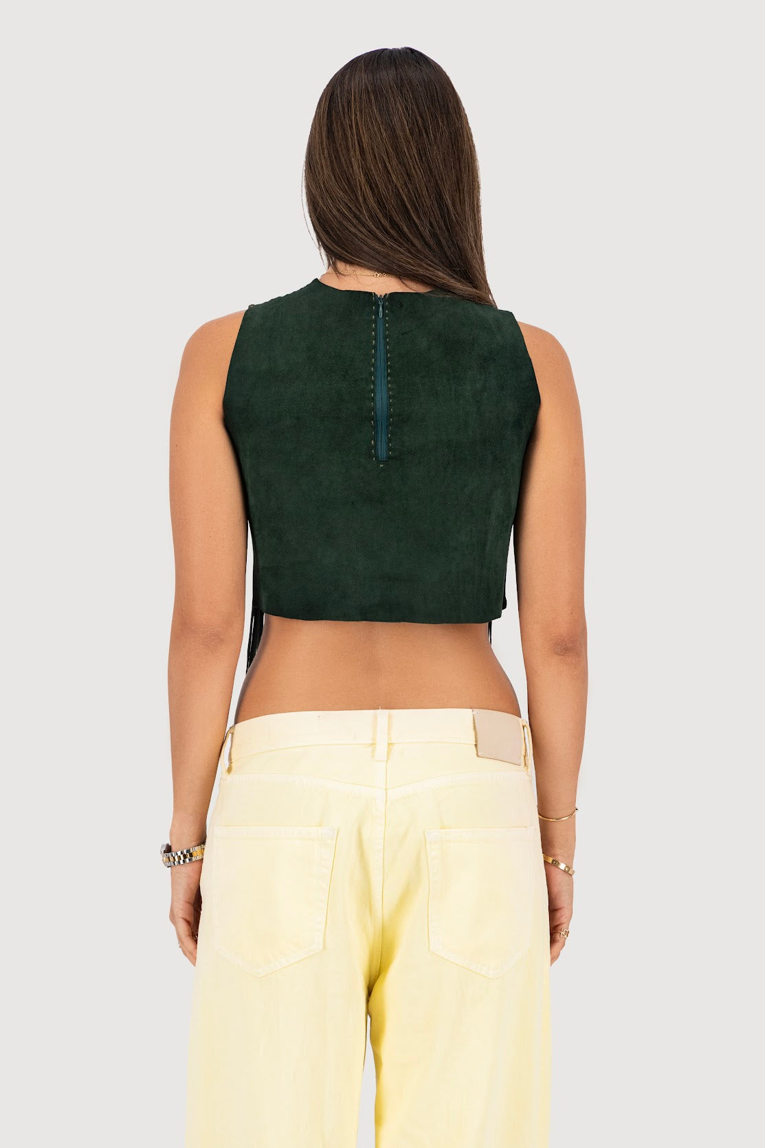 Forest Hand-Woven Suede Fringe Top
