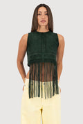 Forest Hand-Woven Suede Fringe Top
