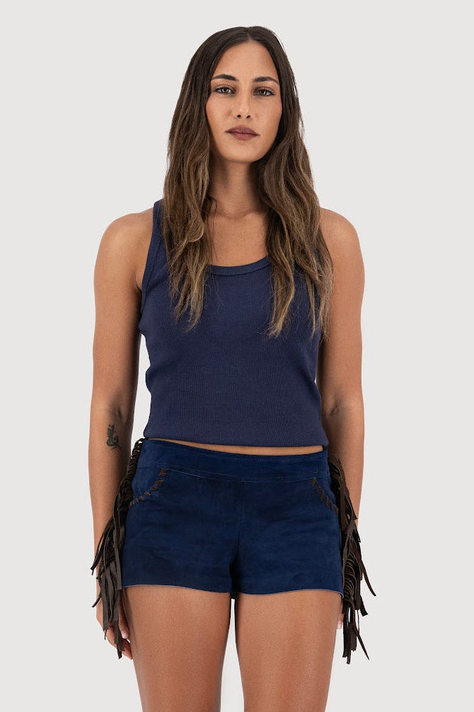 Midnight Mesa Fringe Mini Shorts