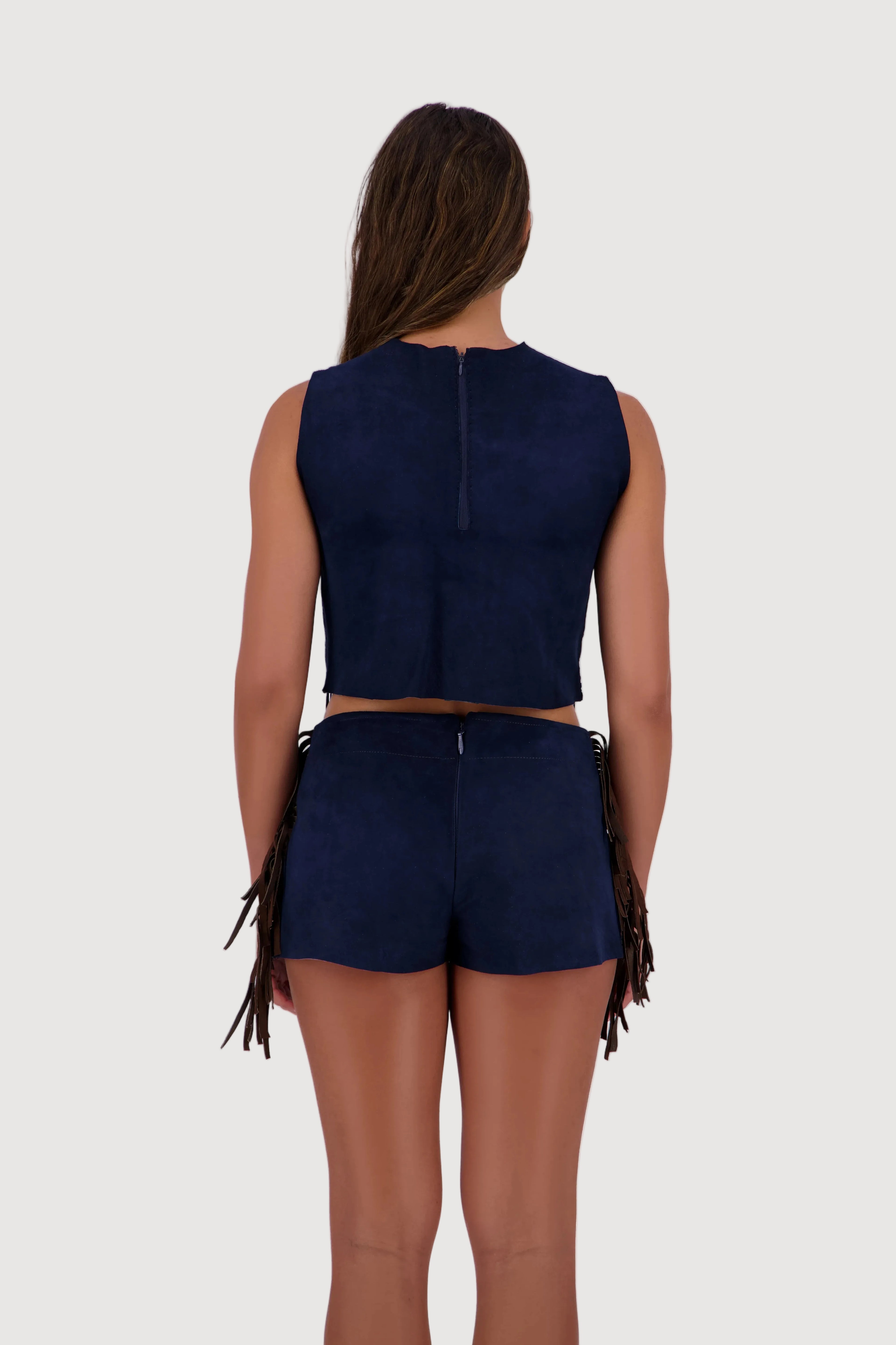 Midnight Mesa Hand-Woven Suede Fringe Top