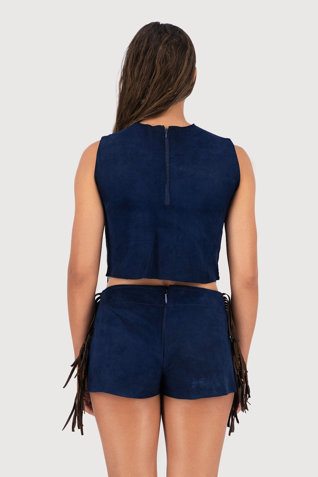 Midnight Mesa Hand-Woven Suede Fringe Top
