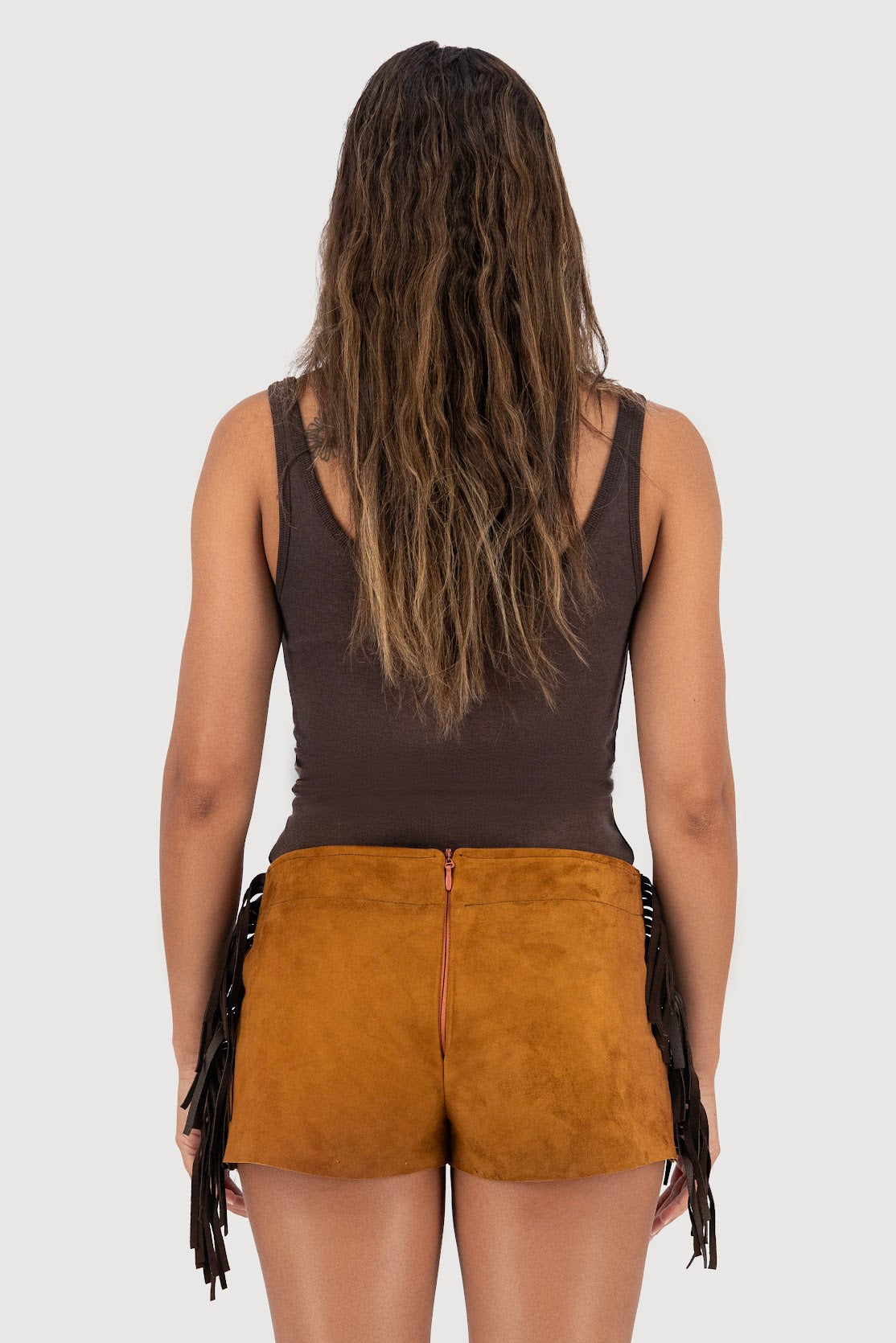 Ochre Fringe Mini Shorts