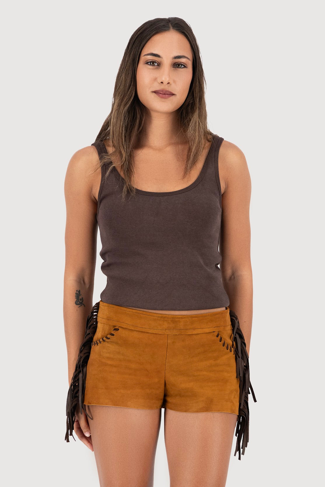 Ochre Fringe Mini Shorts