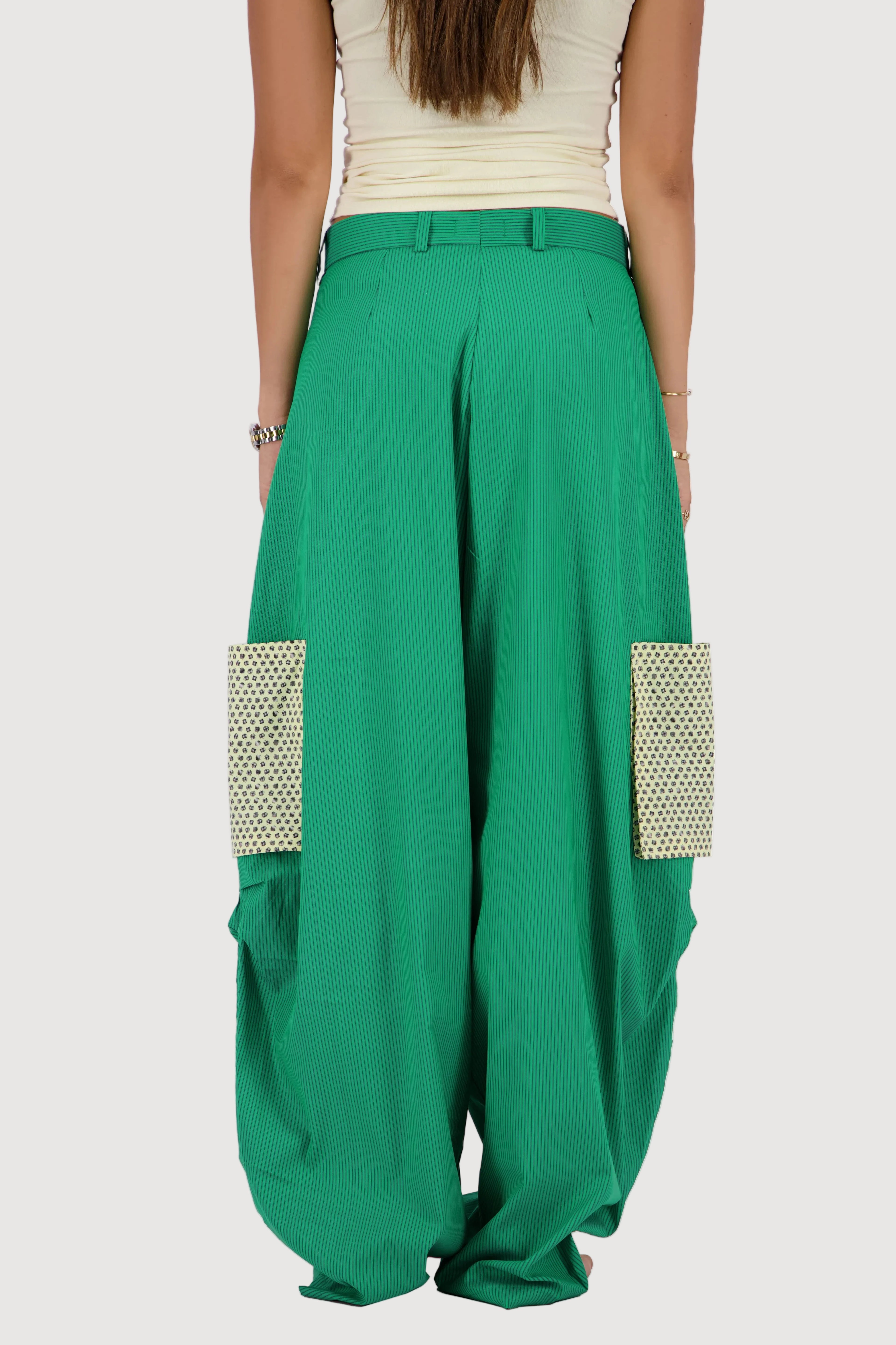 Pea Green Pocket Barrel Pants