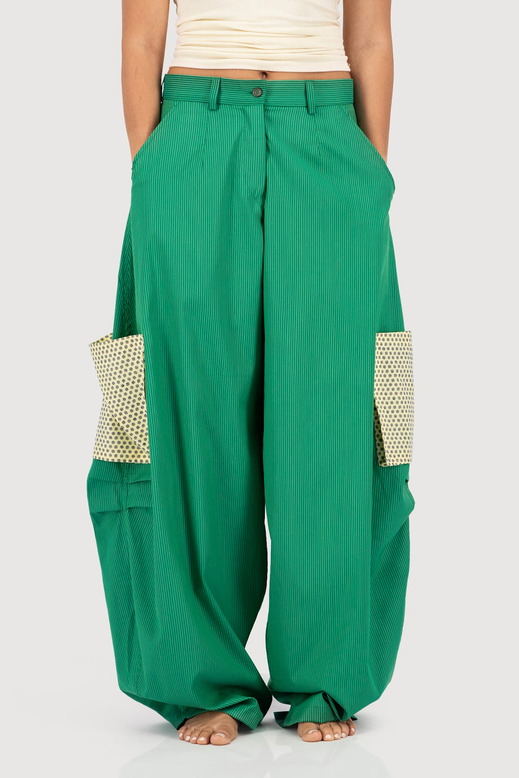 Pea Green Pocket Barrel Pants