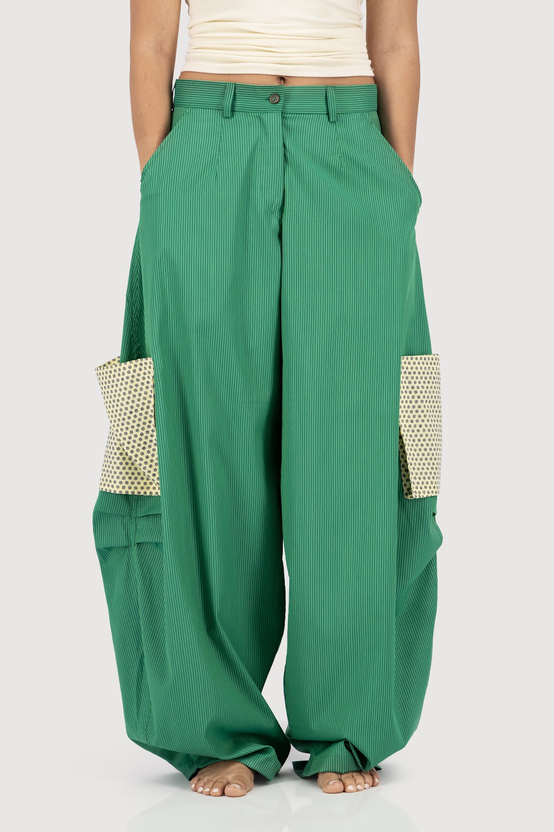 Pea Green Pocket Barrel Pants