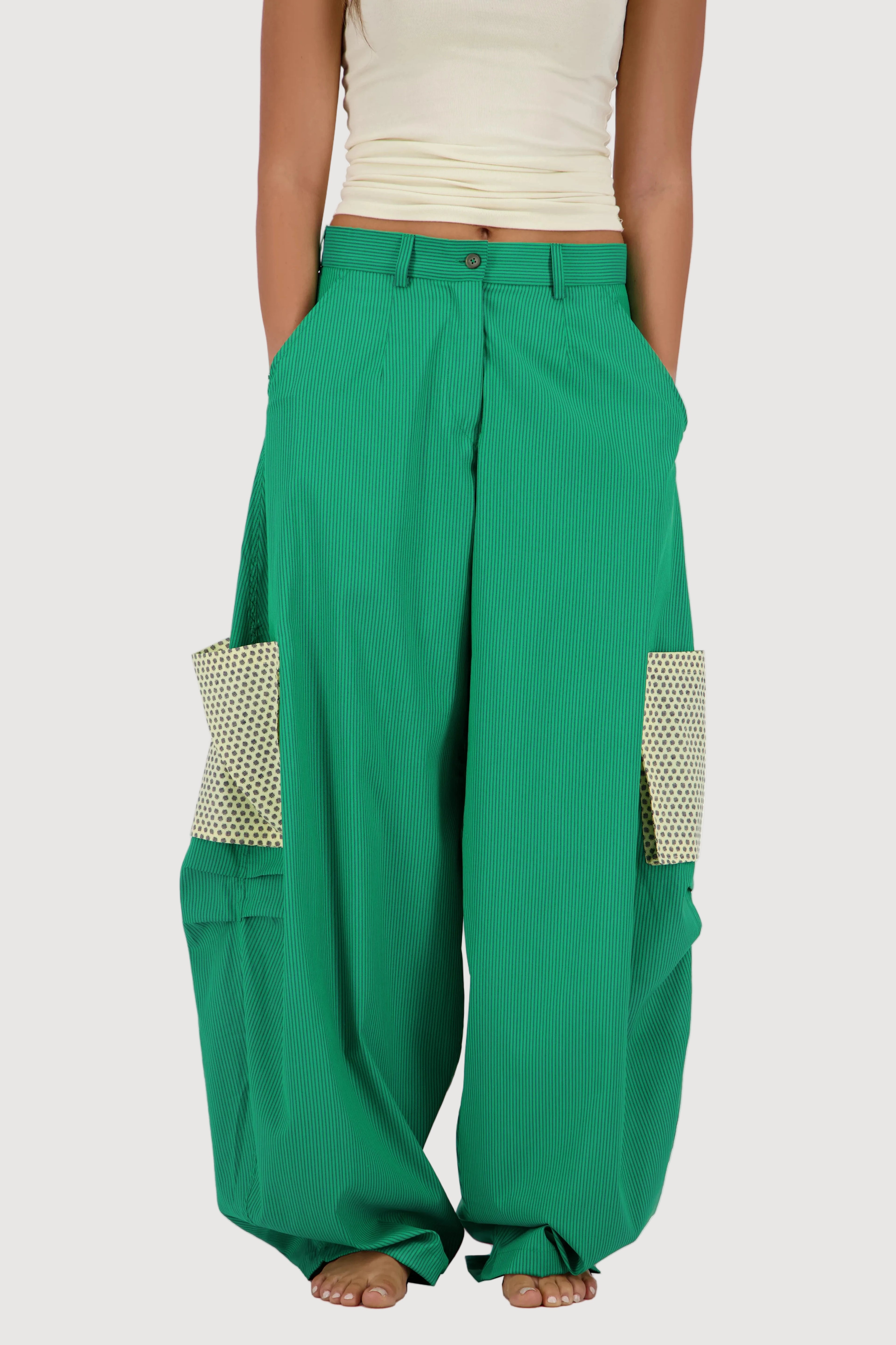 Pea Green Pocket Barrel Pants