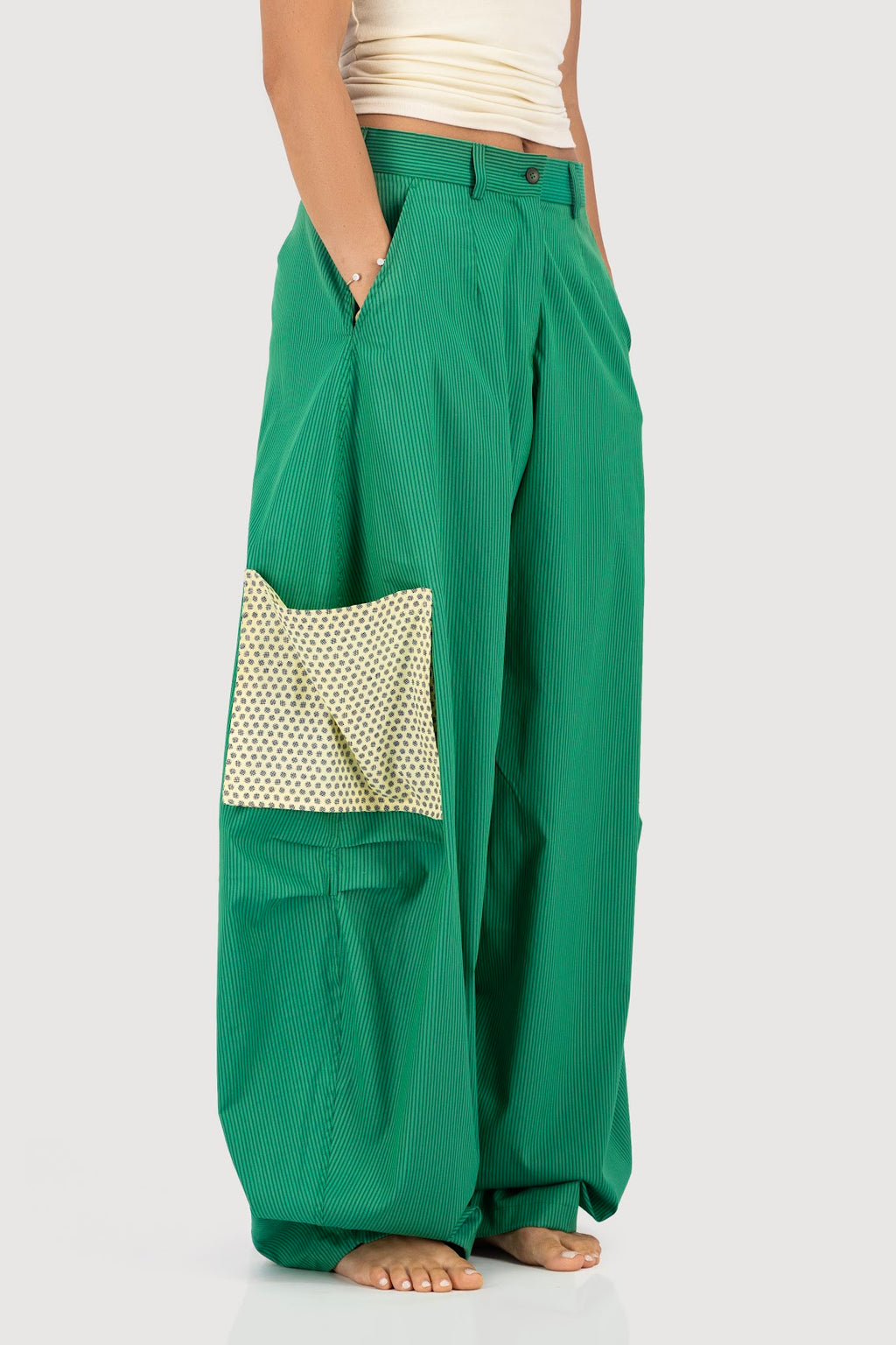 Pea Green Pocket Barrel Pants