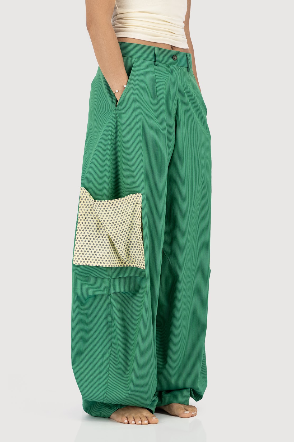 Pea Green Pocket Barrel Pants