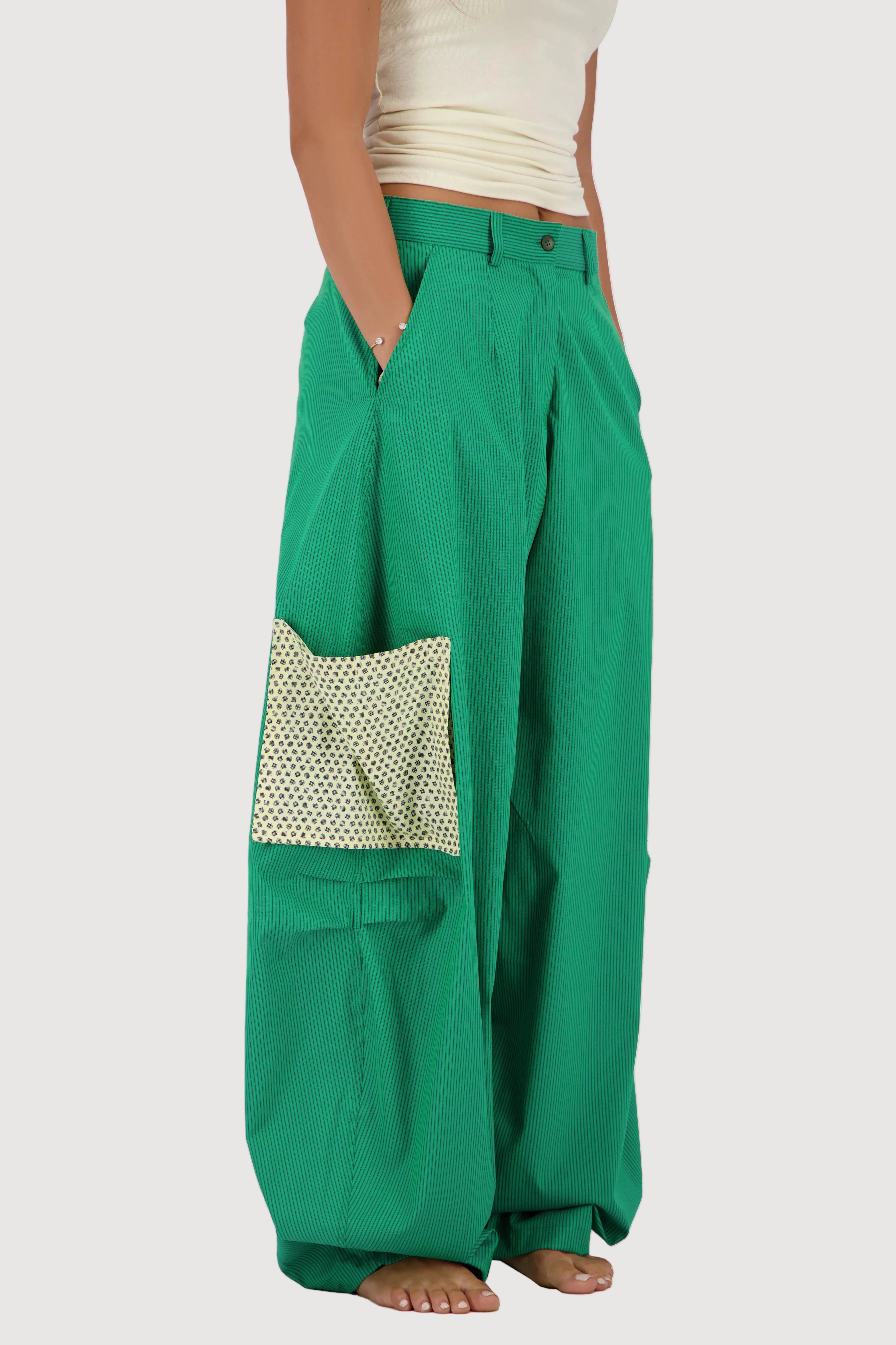 Pea Green Pocket Barrel Pants