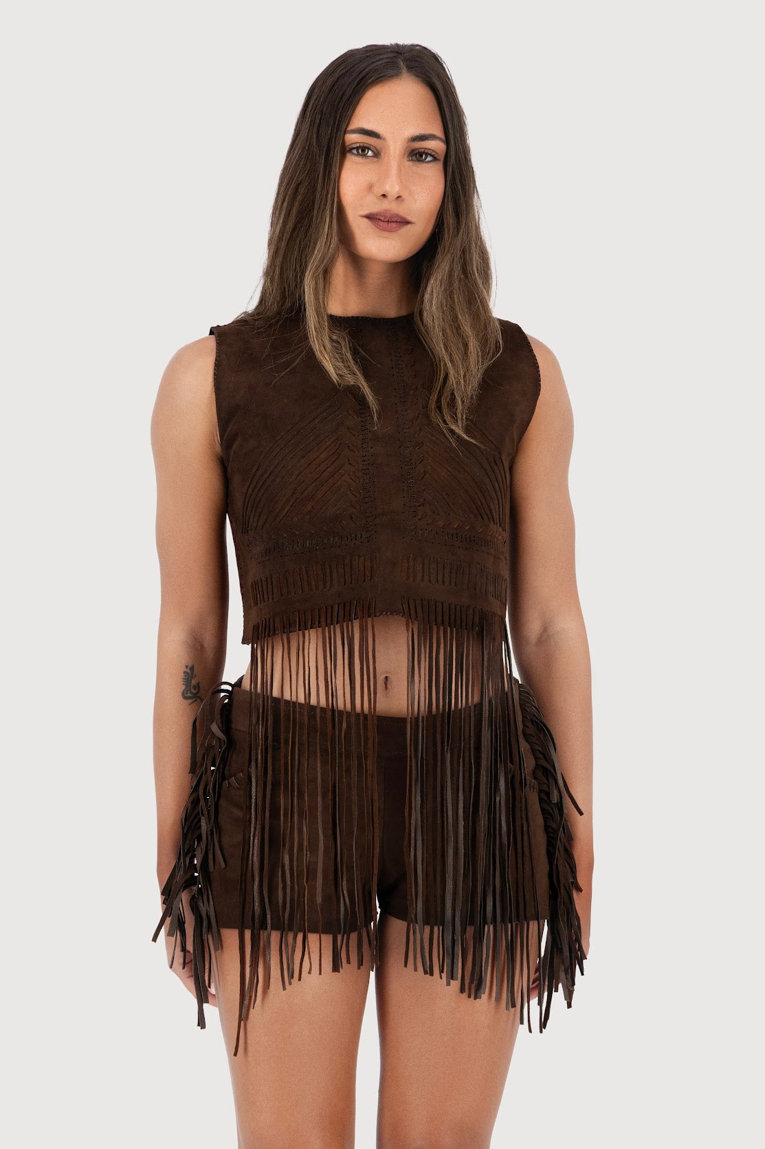 Saddle Hand-Woven Suede Fringe Top