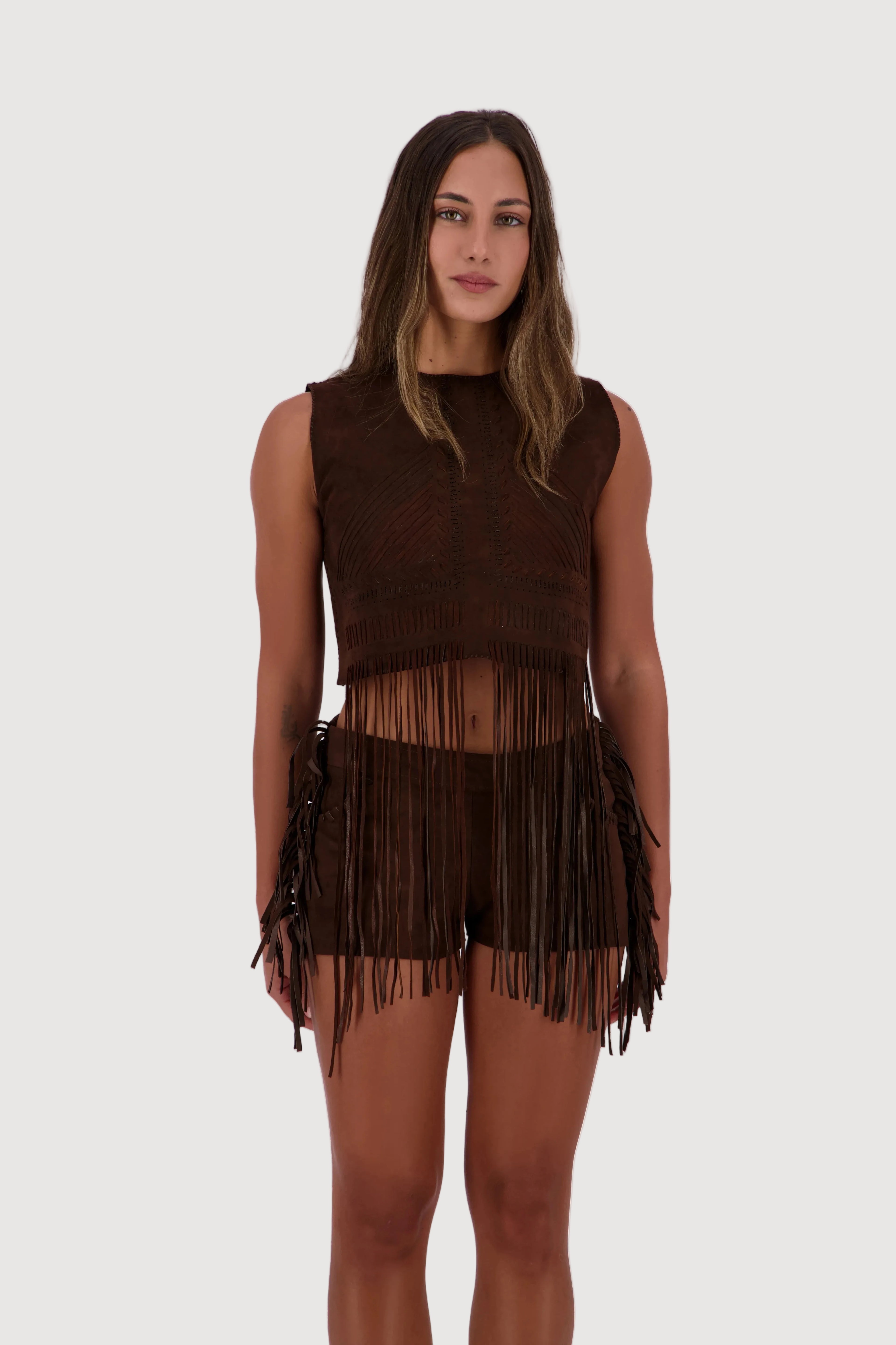 Saddle Hand-Woven Suede Fringe Top