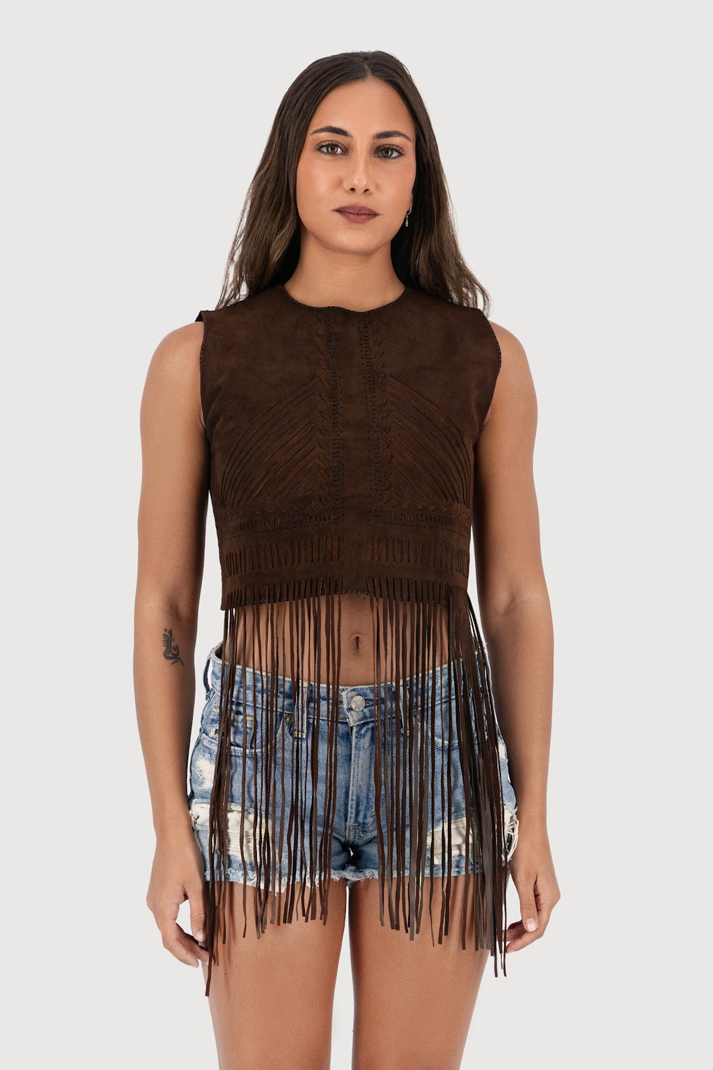 Saddle Hand-Woven Suede Fringe Top
