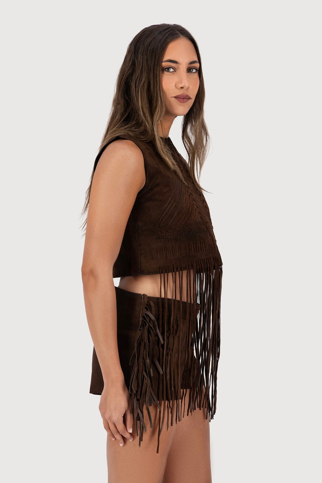 Saddle Hand-Woven Suede Fringe Top