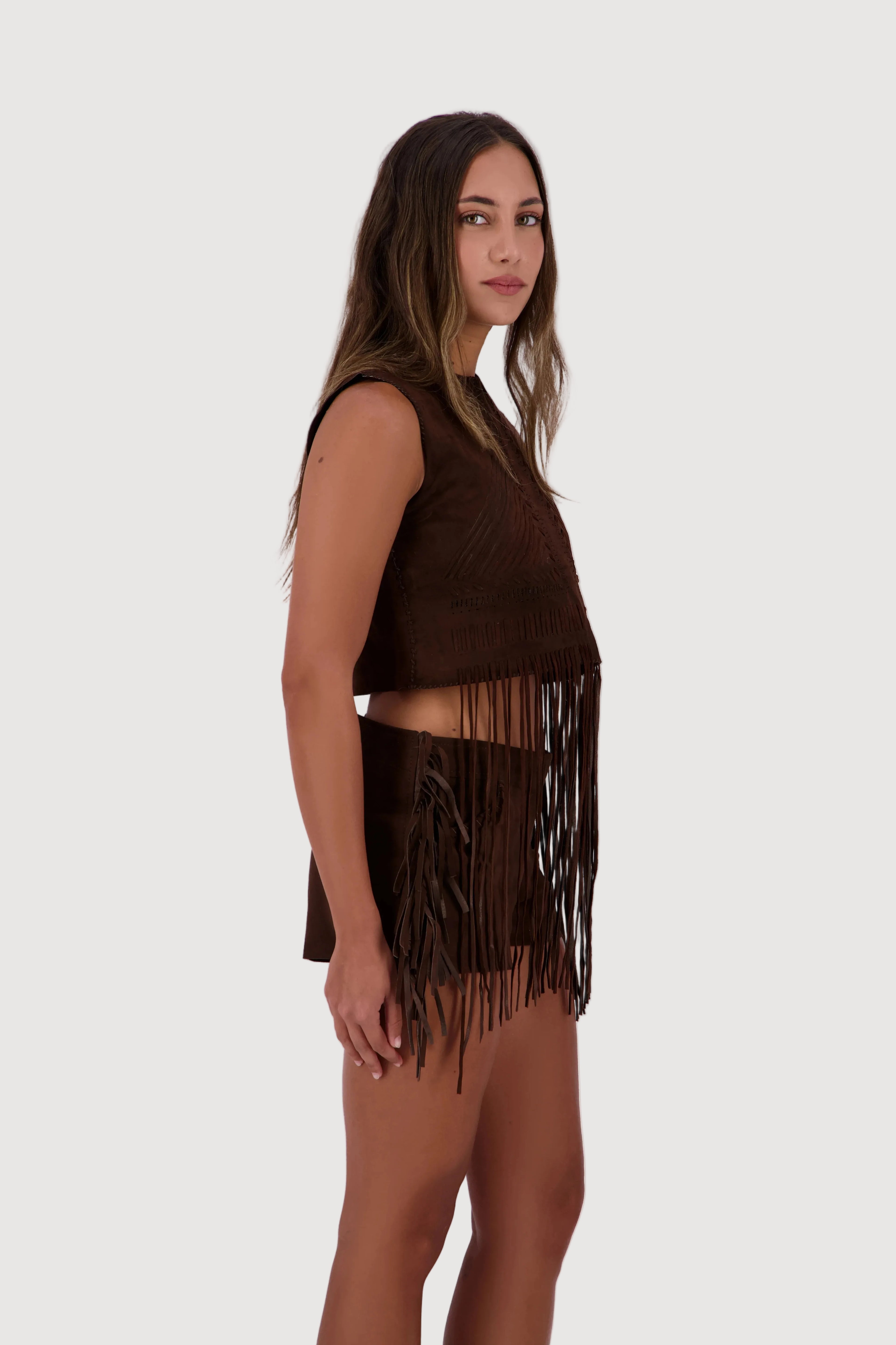 Saddle Hand-Woven Suede Fringe Top