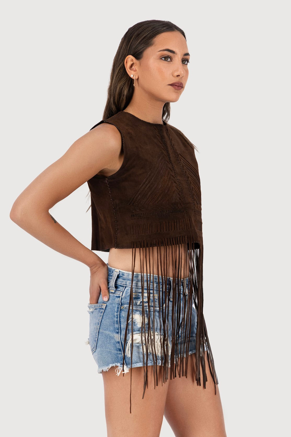 Saddle Hand-Woven Suede Fringe Top