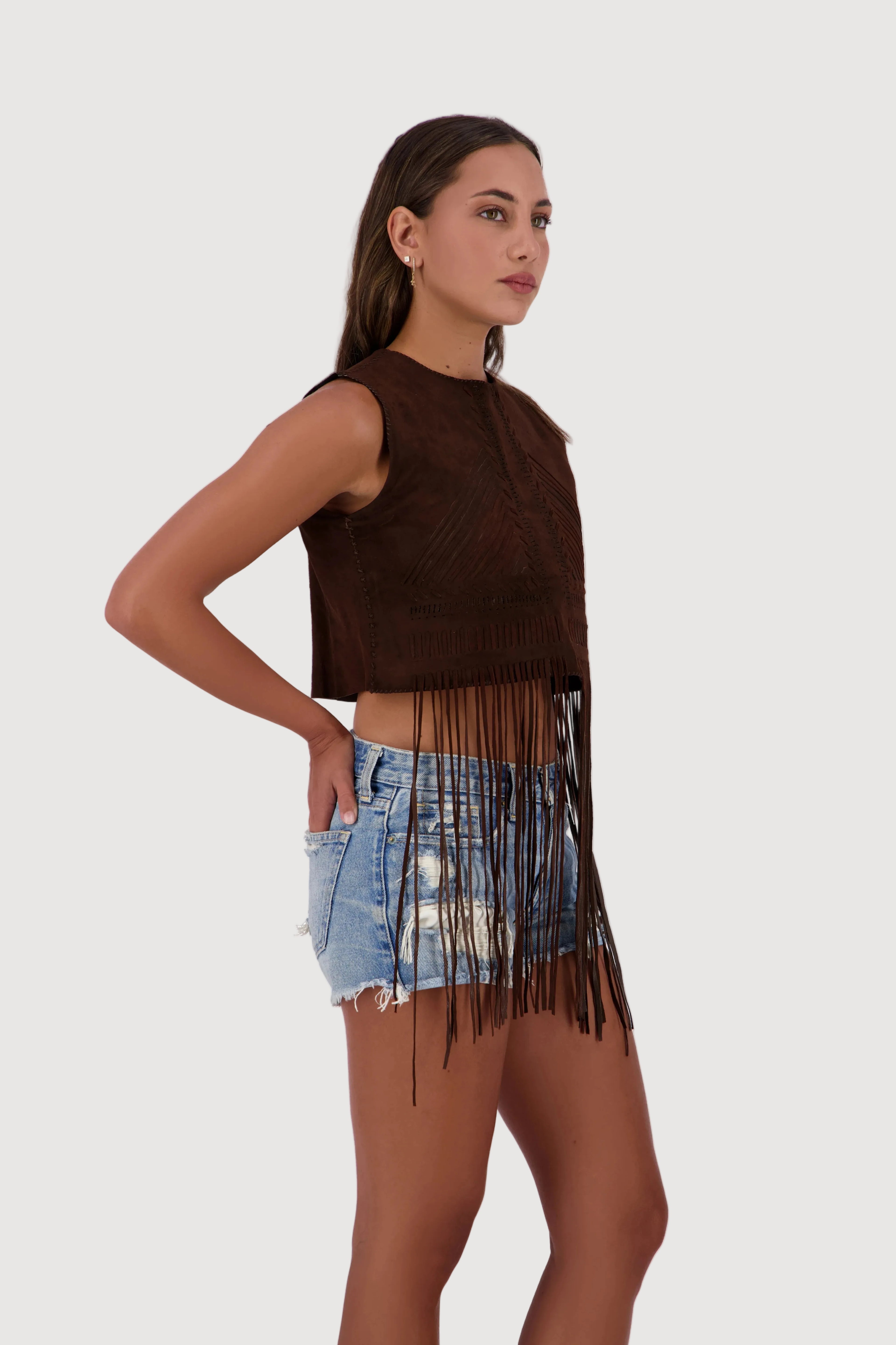 Saddle Hand-Woven Suede Fringe Top